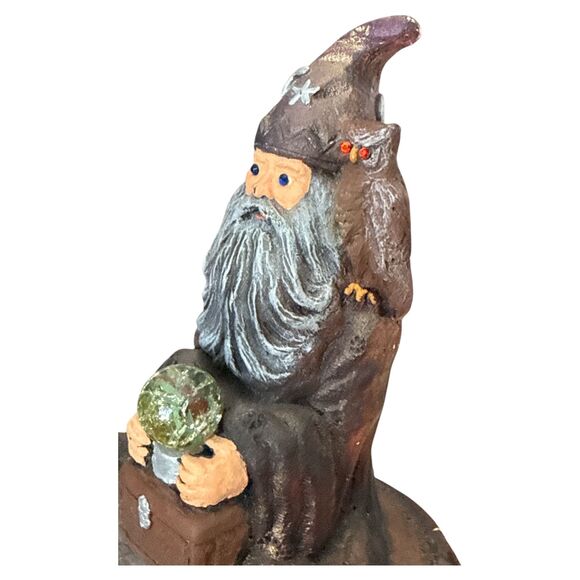 Fantasy Wizard Gnome Figurine “H. Craft” Signed Owl Crystal Ball Decor - Picture 10 of 12